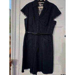 Donna Ricco Black Dress with Patent Leather Belt, Size 16W
